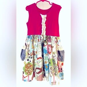Vintage Unique Sweethoney Sleeveless Dress with Whimsical Print,‎ Pockets